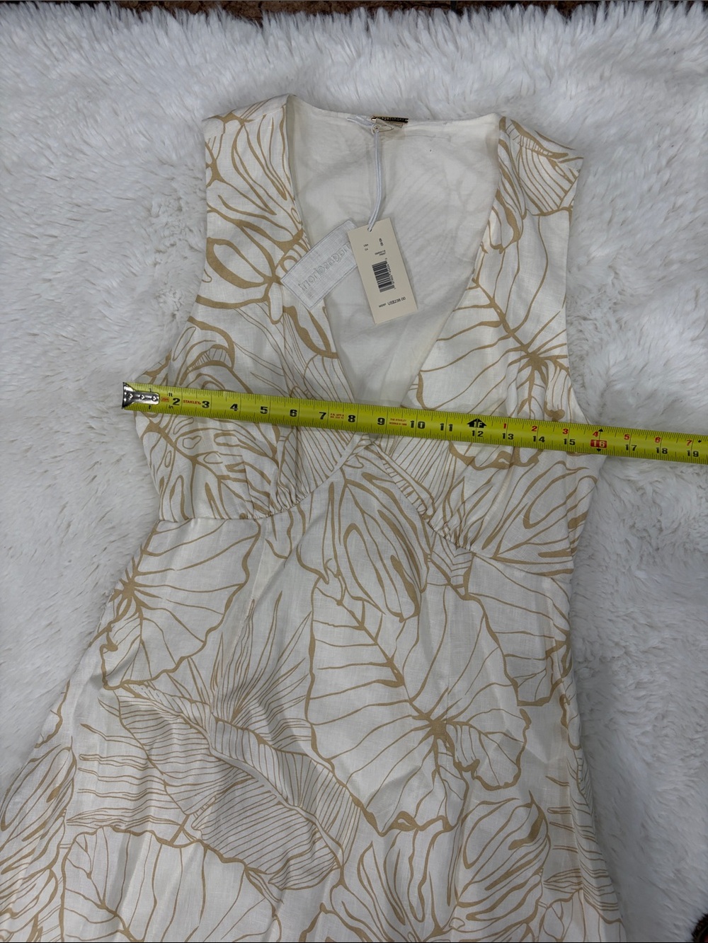 Magaschoni 100 Linen, Size 8 Elegant White Floral Dress - Picture 8 of 17
